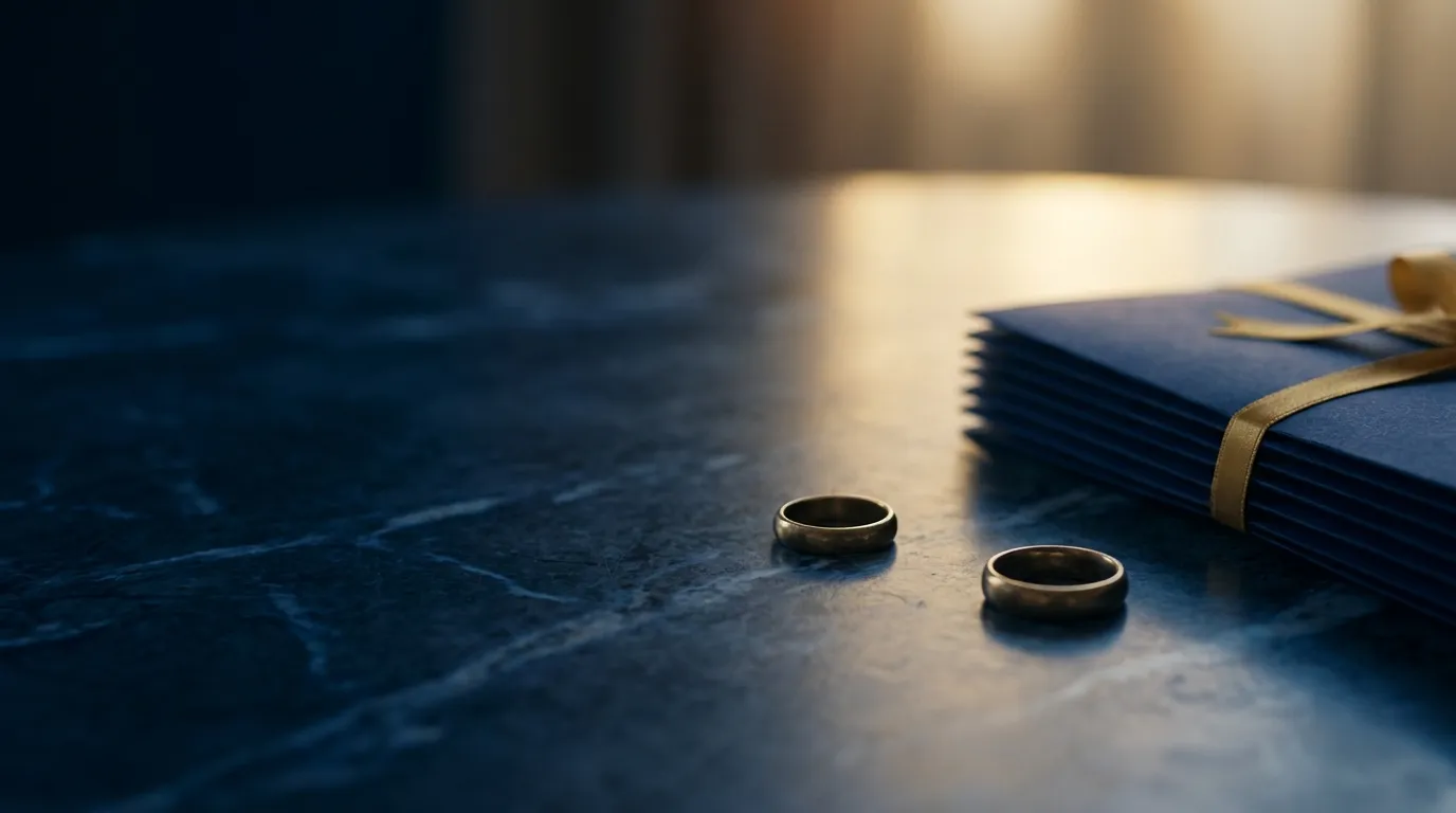 Dos anillos de matrimonio separados sobre mármol, divorcio en CDMX