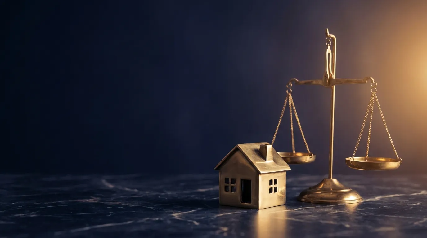 Casa en miniatura y balanza de la justicia, guarda y custodia en CDMX