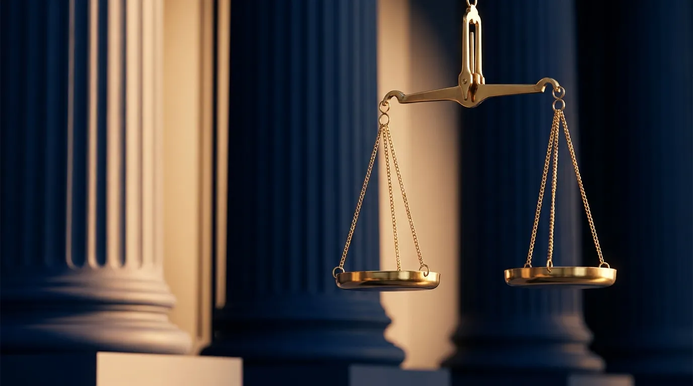 Balanza de la justicia ante columnas, pensión alimenticia en el juzgado de CDMX